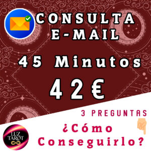 A través de este servicio de Tarot por email de 45 minutos, podrás realizar tu consulta recibiéndola directamente en tu correo electrónico.