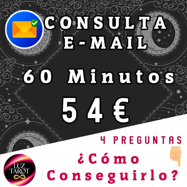 A través de este servicio de Tarot por email de 60 minutos, podrás realizar tu consulta recibiéndola directamente en tu correo electrónico.