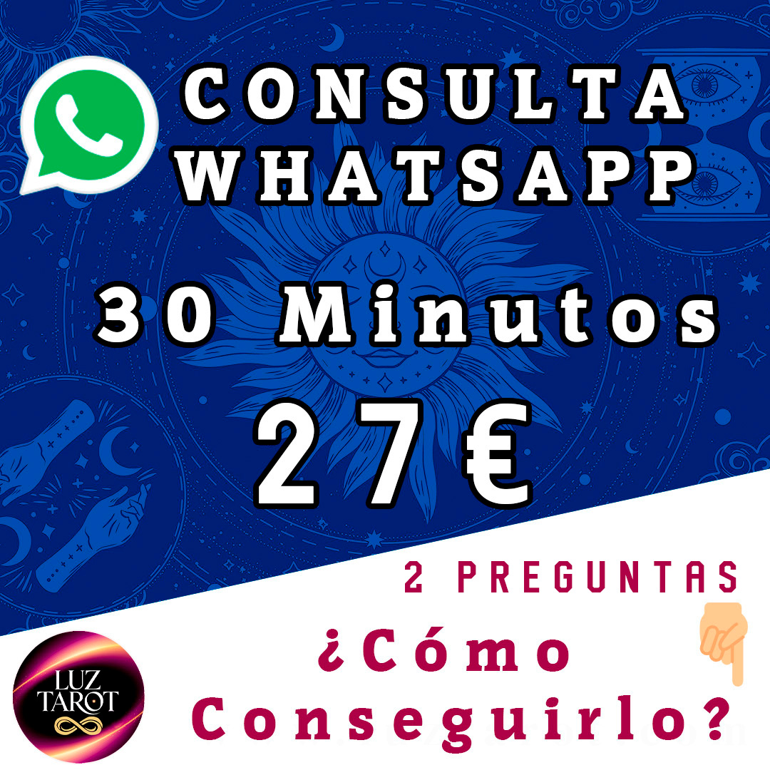 A través de este servicio de Tarot por Whatsapp, podrás realizar tu consulta recibiéndola directamente en tu Whatsapp 30 minutos, siempre con total privacidad