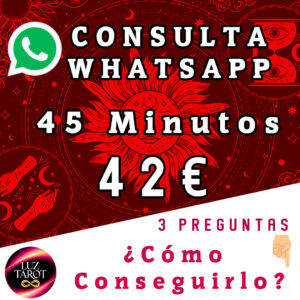 Realiza tu consulta a través de nuestro Tarot en Línea por WhatsApp de 45 minutos. Nuestros tarotistas te brindarán respuestas y orientación para tus inquietudes, ya sea en temas de amor, trabajo, familia u otros aspectos de tu vida.
